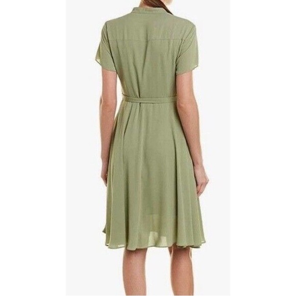 NWOT Nanette Lepore Short Sleeve Modest Knee Length Belted Green Shirt Dress - Picture 2 of 9